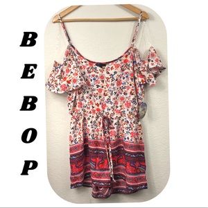 Bebop Floral Cold Shoulder Romper Elastic XLarge